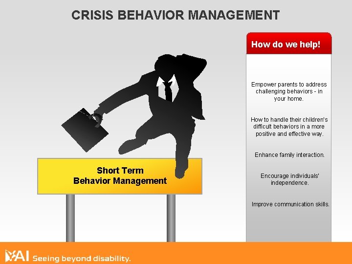 CRISIS BEHAVIOR MANAGEMENT How do we help! Empower parents to address challenging behaviors -