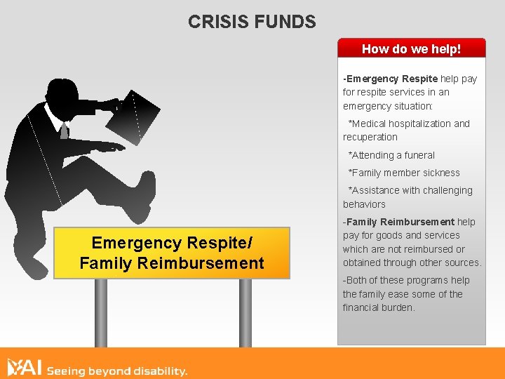 CRISIS FUNDS How do we help! -Emergency Respite help pay for respite services in