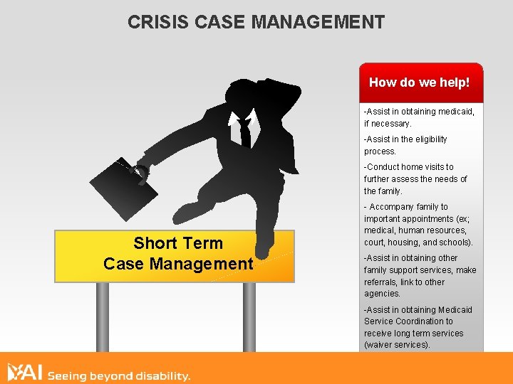 CRISIS CASE MANAGEMENT How do we help! -Assist in obtaining medicaid, if necessary. -Assist