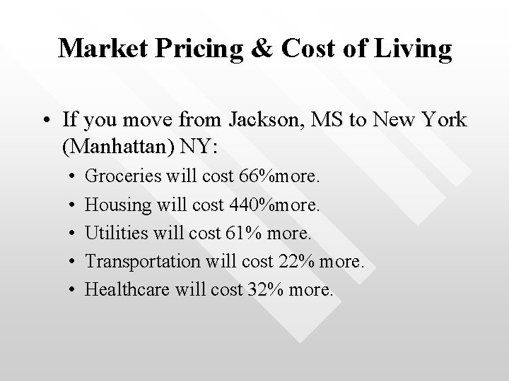 Market Pricing & Cost of Living • If you move from Jackson, MS to