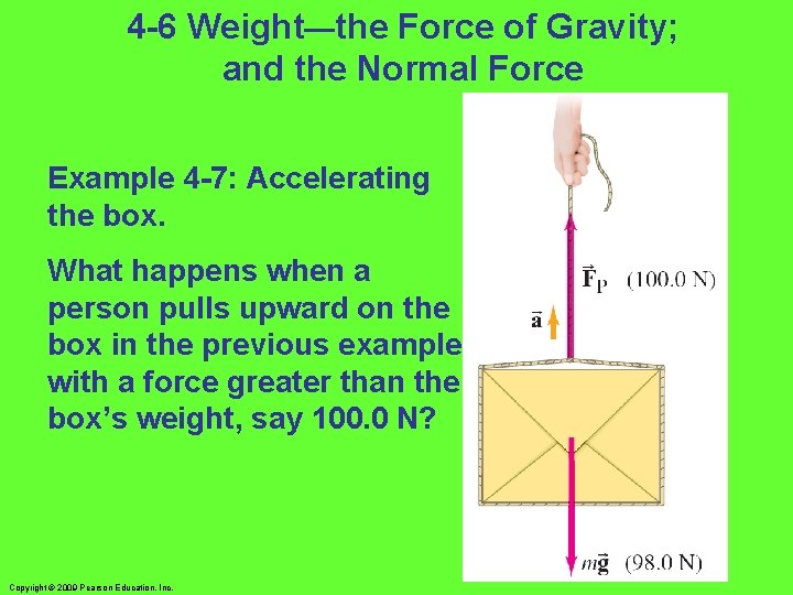 4 -6 Weight—the Force of Gravity; and the Normal Force Example 4 -7: Accelerating 4 -6 Weight—the Force of Gravity; and the Normal Force Example 4 -7: Accelerating