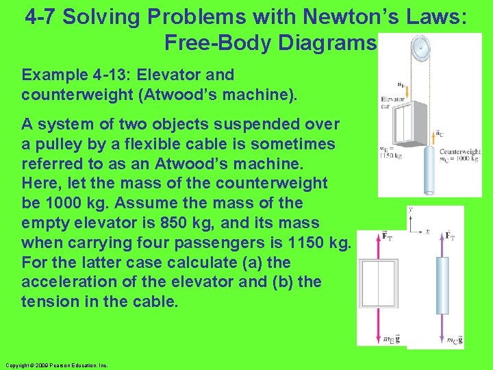 4 -7 Solving Problems with Newton’s Laws: Free-Body Diagrams Example 4 -13: Elevator and 4 -7 Solving Problems with Newton’s Laws: Free-Body Diagrams Example 4 -13: Elevator and