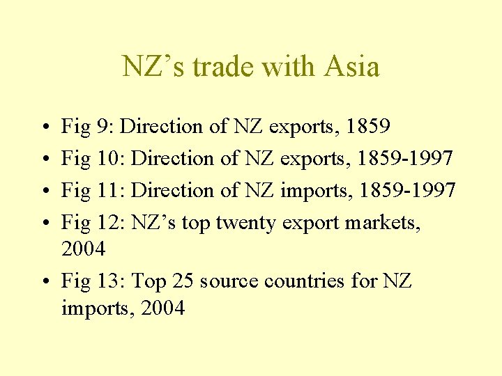 NZ’s trade with Asia • • Fig 9: Direction of NZ exports, 1859 Fig
