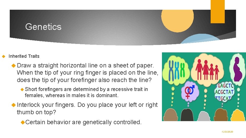Genetics Inherited Traits Draw a straight horizontal line on a sheet of paper. When