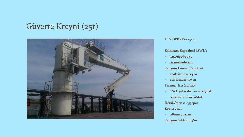 Güverte Kreyni (25 t) TTS GPK 680 -25 -24 Kaldırma Kapasitesi (SWL): • 14