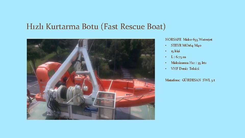 Hızlı Kurtarma Botu (Fast Rescue Boat) NORSAFE Mako 655 Waterjet • STEYR MO 164