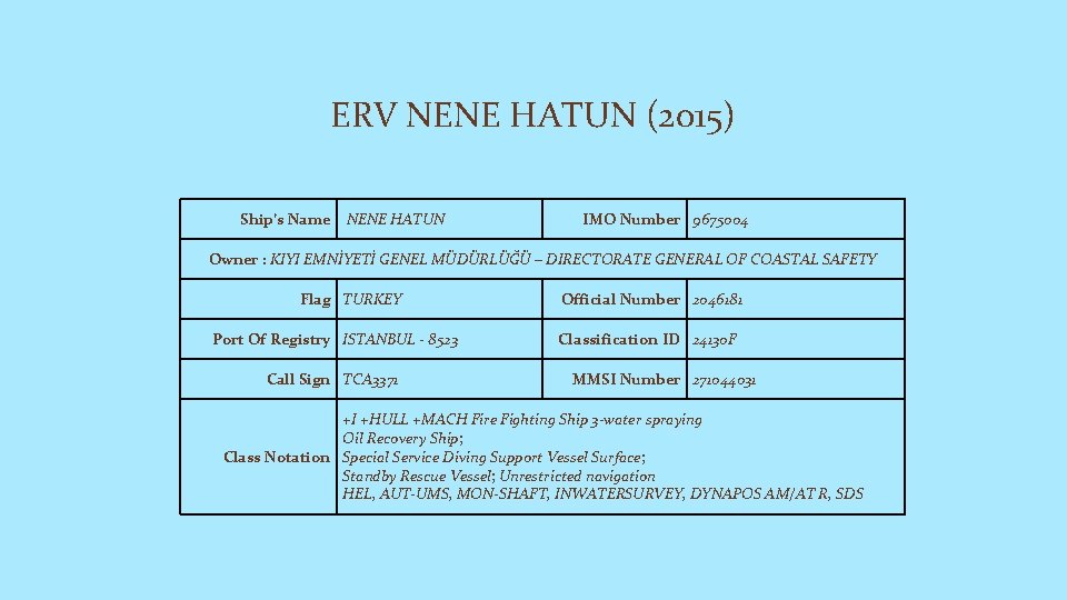 ERV NENE HATUN (2015) Ship’s Name NENE HATUN IMO Number 9675004 Owner : KIYI