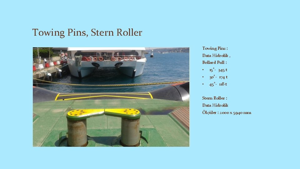 Towing Pins, Stern Roller Towing Pins : Data Hidrolik , Bollard Pull : •