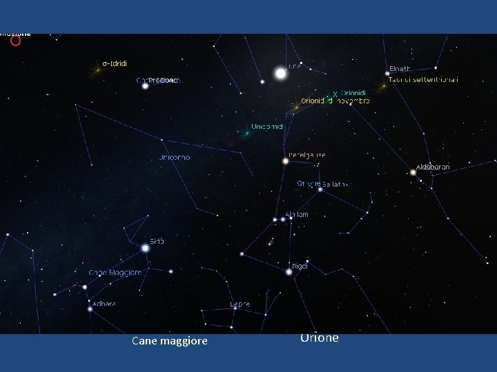 Principali costellazioni invernali Auriga Gemelli Toro Cancro Cane maggiore Orione 