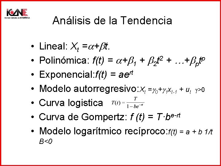 Análisis de la Tendencia • • Lineal: Xt = + t. Polinómica: f(t) =