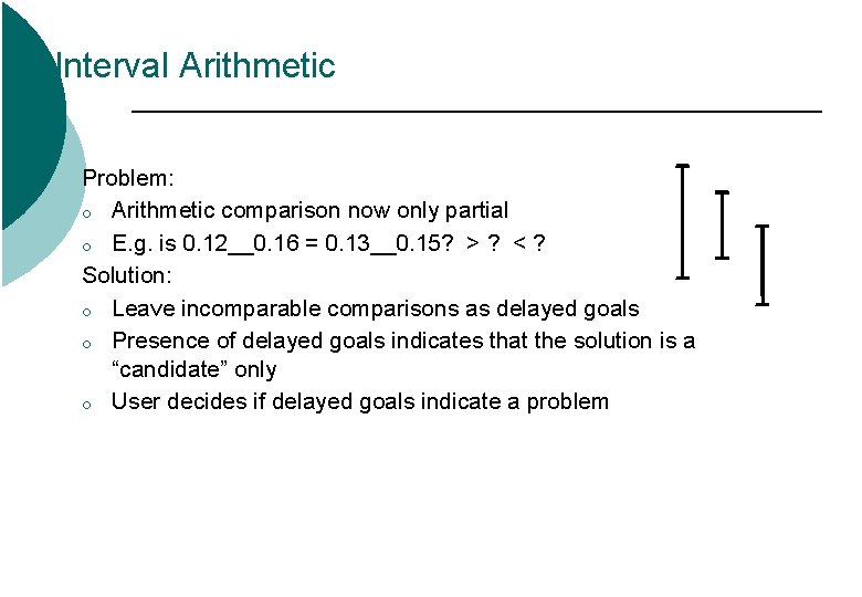Interval Arithmetic Problem: ¡ Arithmetic comparison now only partial ¡ E. g. is 0. Interval Arithmetic Problem: ¡ Arithmetic comparison now only partial ¡ E. g. is 0.