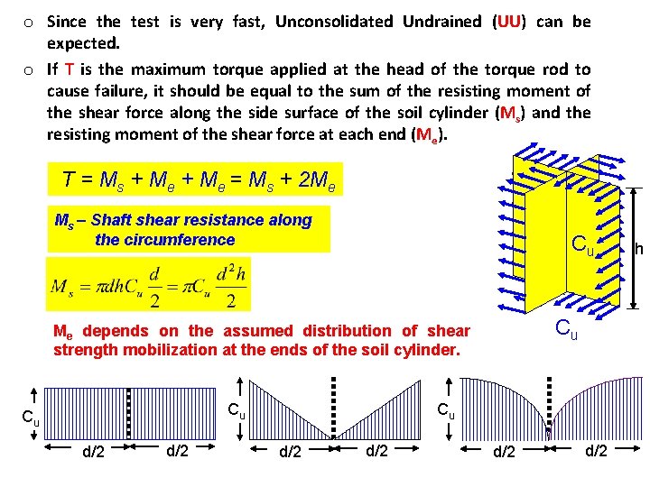 o Since the test is very fast, Unconsolidated Undrained (UU) can be expected. o