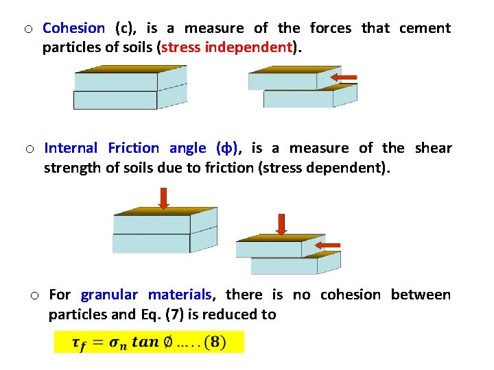o Cohesion (c), is a measure of the forces that cement particles of soils