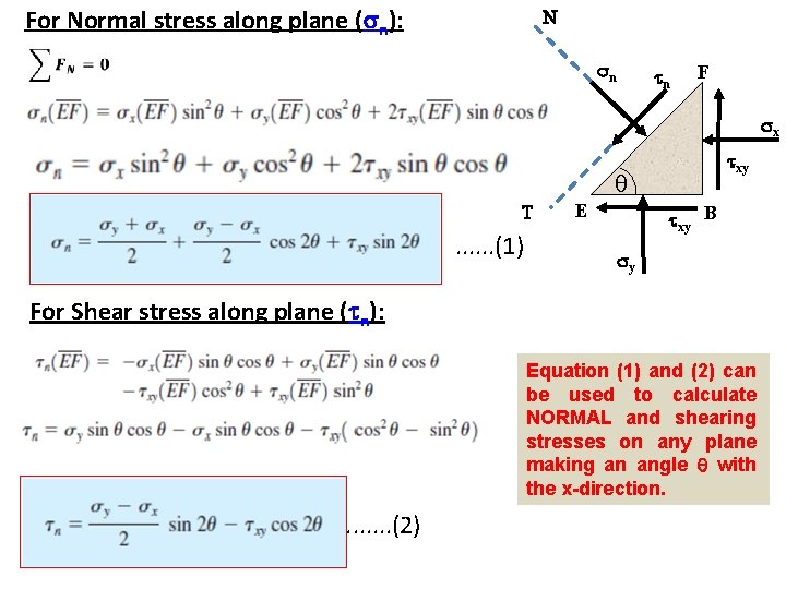 For Normal stress along plane ( n): N n n F x xy T