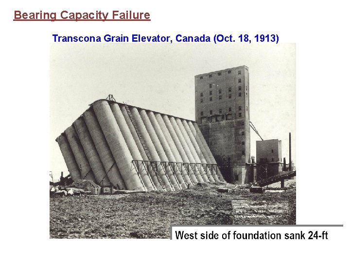 Bearing Capacity Failure Transcona Grain Elevator, Canada (Oct. 18, 1913) 