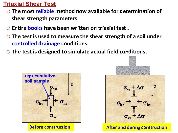 Triaxial Shear Test o The most reliable method now available for determination of shear
