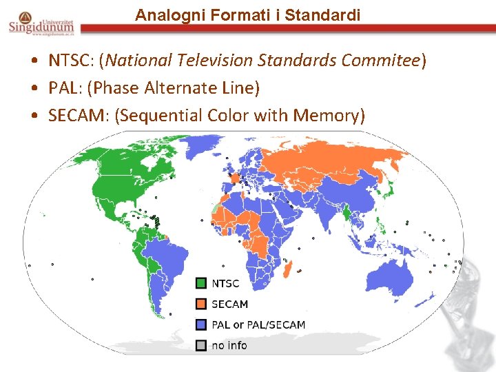 Analogni Formati i Standardi • NTSC: (National Television Standards Commitee) • PAL: (Phase Alternate