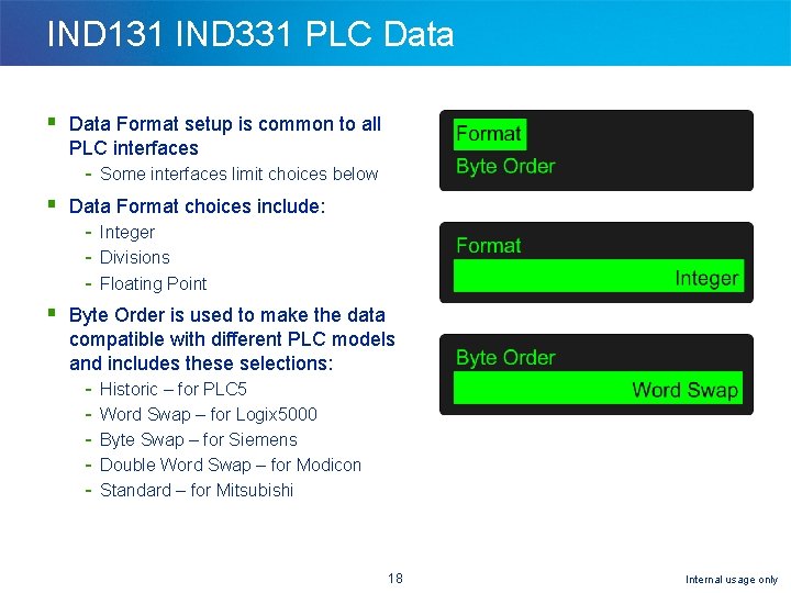 IND 131 IND 331 PLC Data § Data Format setup is common to all IND 131 IND 331 PLC Data § Data Format setup is common to all