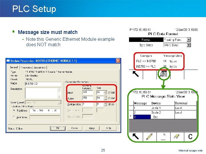 PLC Setup § Message size must match - Note this Generic Ethernet Module example PLC Setup § Message size must match - Note this Generic Ethernet Module example