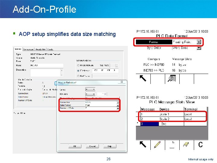 Add-On-Profile § AOP setup simplifies data size matching 26 Internal usage only Add-On-Profile § AOP setup simplifies data size matching 26 Internal usage only