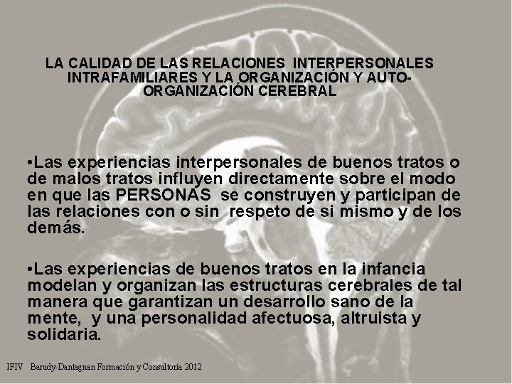 LA CALIDAD DE LAS RELACIONES INTERPERSONALES INTRAFAMILIARES Y LA ORGANIZACIÓN Y AUTOORGANIZACIÓN CEREBRAL •