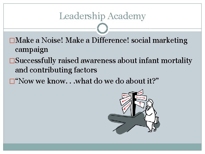 Leadership Academy �Make a Noise! Make a Difference! social marketing campaign �Successfully raised awareness