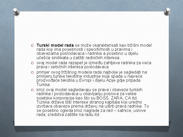 O Turski model rada se može okarakterisati kao tržišni model rada koji ima posebnosti