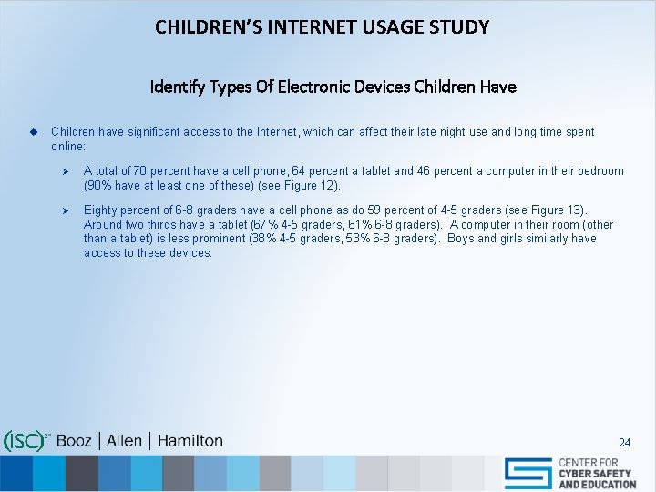CHILDREN’S INTERNET USAGE STUDY Identify Types Of Electronic Devices Children Have u Children have