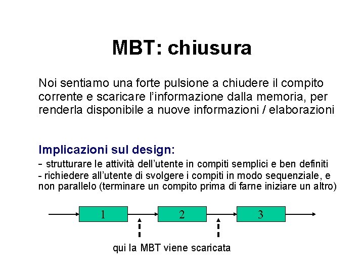 MBT: chiusura Noi sentiamo una forte pulsione a chiudere il compito corrente e scaricare