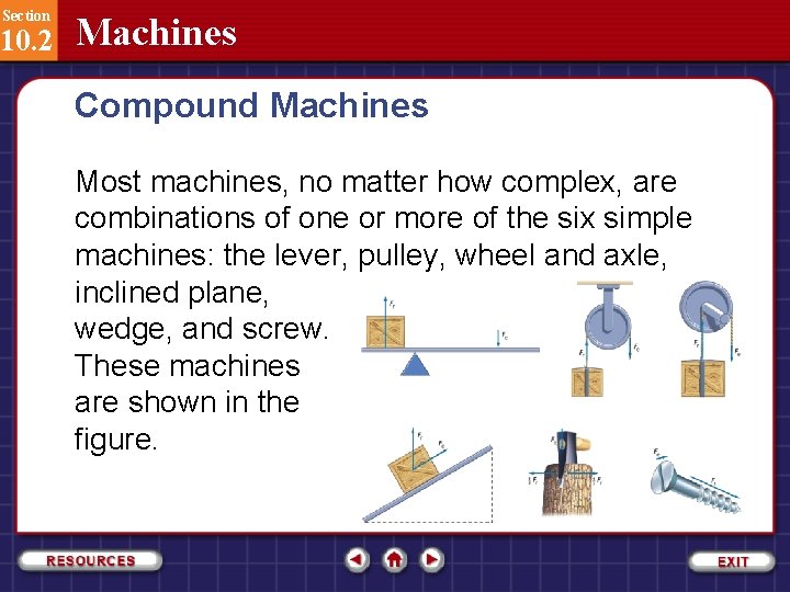 Section 10. 2 Machines Compound Machines Most machines, no matter how complex, are combinations