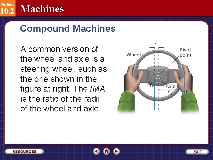 Section 10. 2 Machines Compound Machines A common version of the wheel and axle