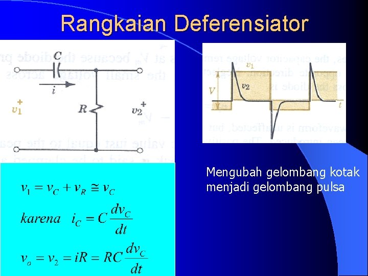 Rangkaian Deferensiator Mengubah gelombang kotak menjadi gelombang pulsa 