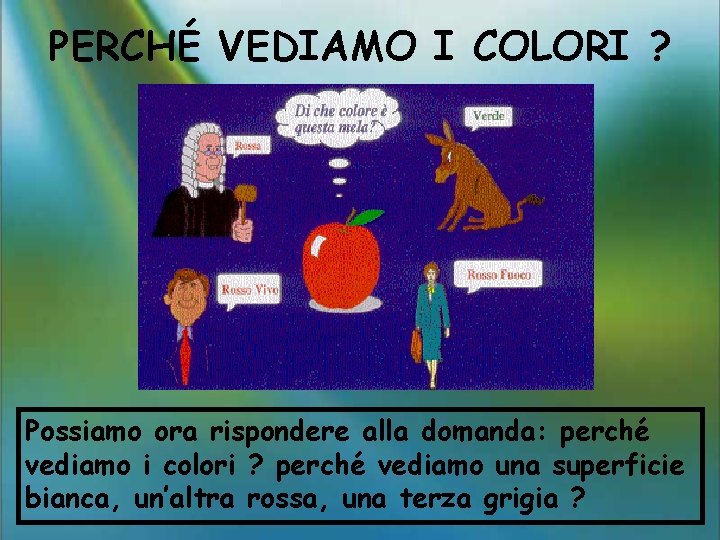 PERCHÉ VEDIAMO I COLORI ? Possiamo ora rispondere alla domanda: perché vediamo i colori