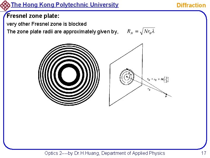 The Hong Kong Polytechnic University Diffraction Fresnel zone plate: very other Fresnel zone is