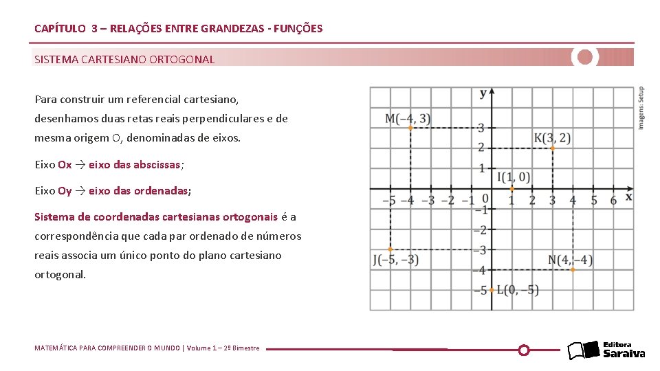 CAPÍTULO 3 – RELAÇÕES ENTRE GRANDEZAS - FUNÇÕES SISTEMA CARTESIANO ORTOGONAL Para construir um