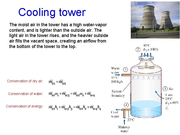 Cooling tower The moist air in the tower has a high water-vapor content, and