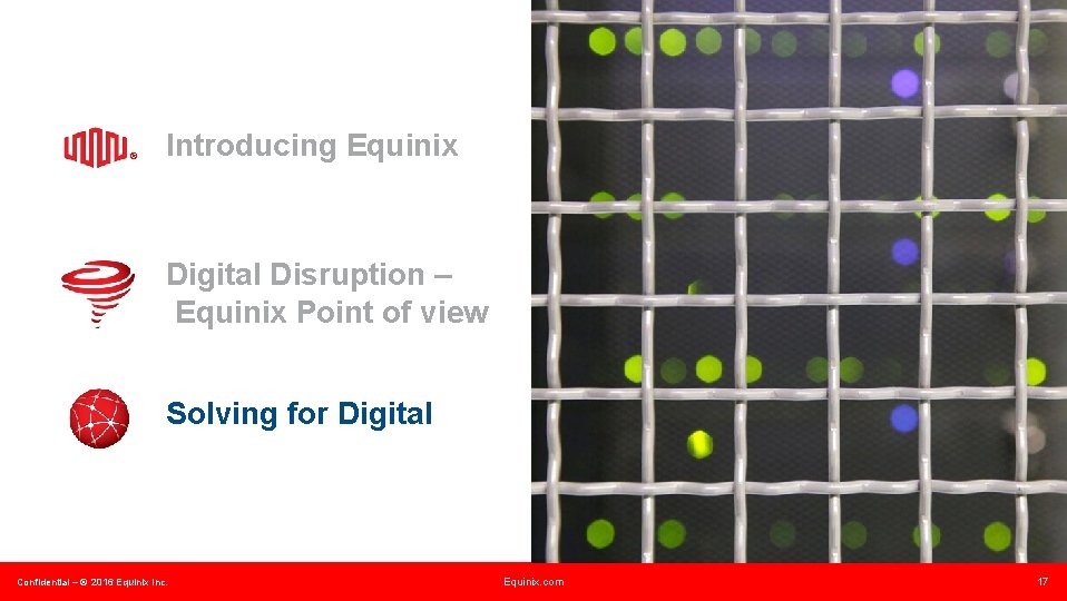 ® Introducing Equinix Digital Disruption – Equinix Point of view Solving for Digital Confidential
