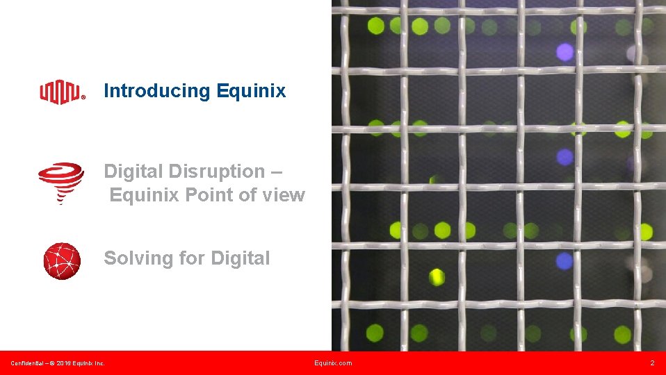 ® Introducing Equinix Digital Disruption – Equinix Point of view Solving for Digital Confidential