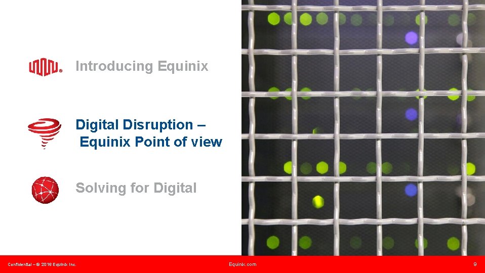 ® Introducing Equinix Digital Disruption – Equinix Point of view Solving for Digital Confidential