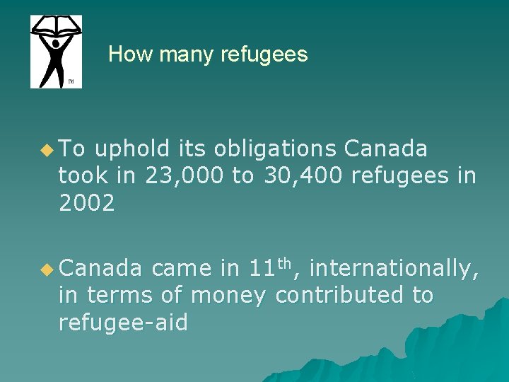 How many refugees u To uphold its obligations Canada took in 23, 000 to