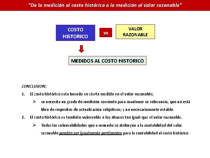 “De la medición al costo histórico a la medición al valor razonable” COSTO HISTORICO