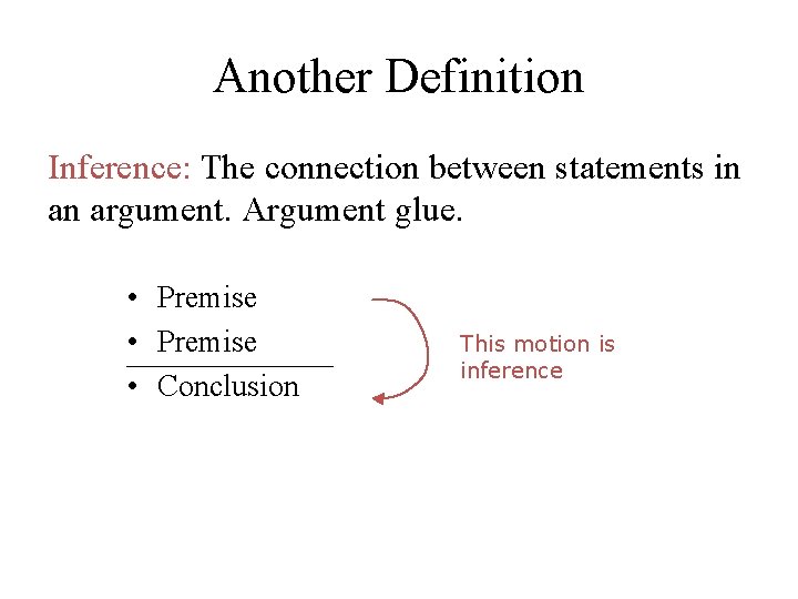 Another Definition Inference: The connection between statements in an argument. Argument glue. • Premise