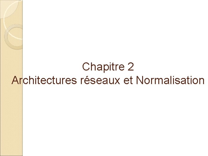 Chapitre 2 Architectures réseaux et Normalisation 