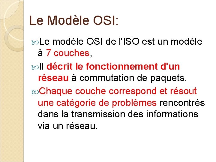 Le Modèle OSI: Le modèle OSI de l'ISO est un modèle à 7 couches,