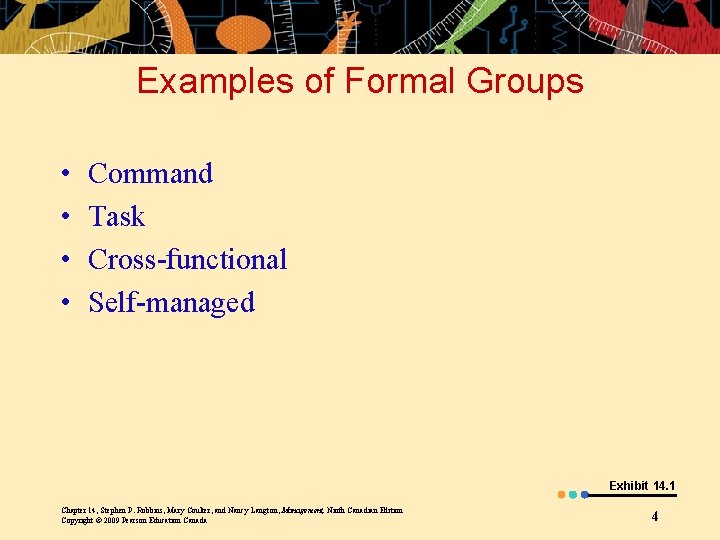 Examples of Formal Groups • • Command Task Cross-functional Self-managed Exhibit 14. 1 Chapter