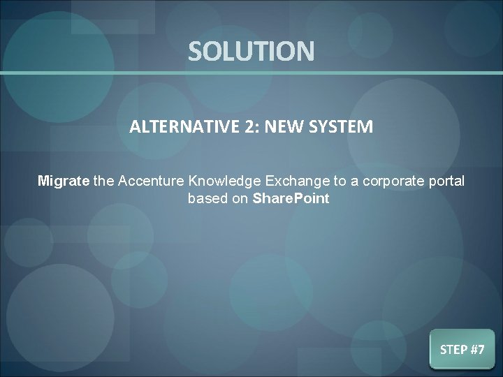 SOLUTION ALTERNATIVE 2: NEW SYSTEM Migrate the Accenture Knowledge Exchange to a corporate portal