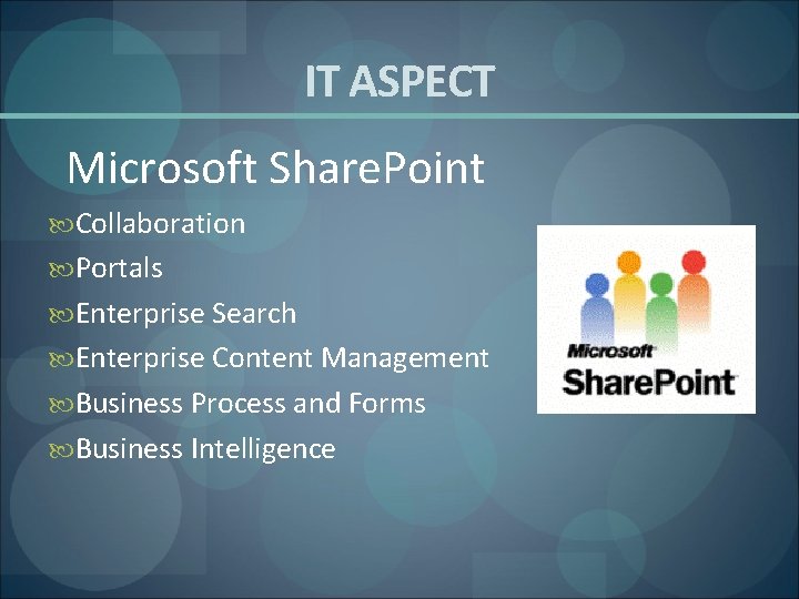 IT ASPECT Microsoft Share. Point Collaboration Portals Enterprise Search Enterprise Content Management Business Process