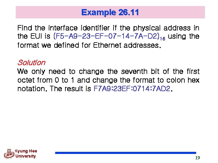 Example 26. 11 Find the interface identifier if the physical address in the EUI