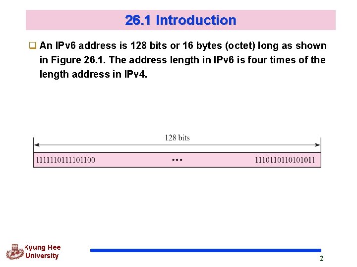 26. 1 Introduction q An IPv 6 address is 128 bits or 16 bytes