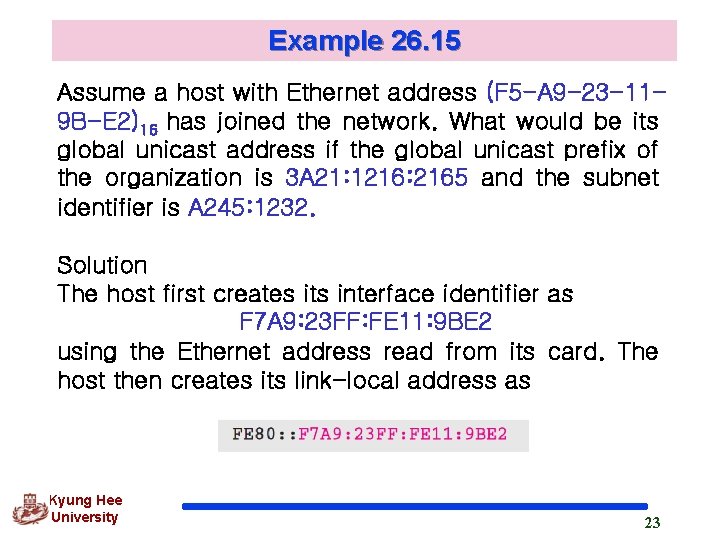 Example 26. 15 Assume a host with Ethernet address (F 5 -A 9 -23